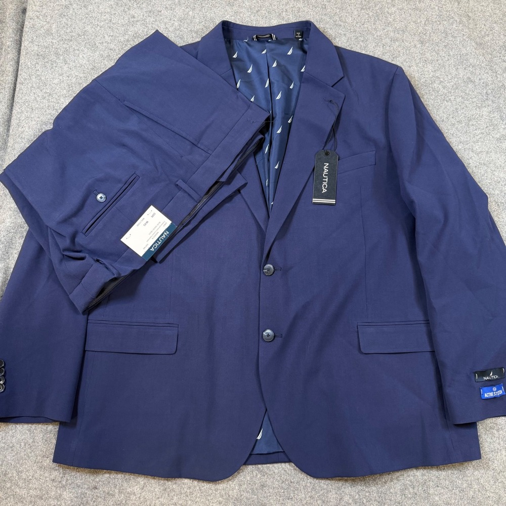 Nautica Mens Blue Active Stretch 2 Piece Suit 50R W45 NA000274 GAFF *READ*
